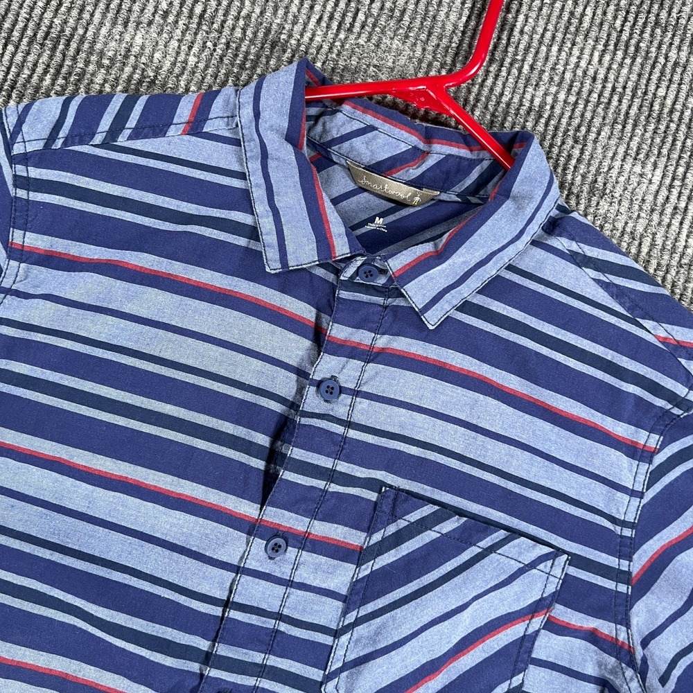 Smartwool Shirt Mens Medium Blue Striped Short Sleeve Button Up Wool Blend